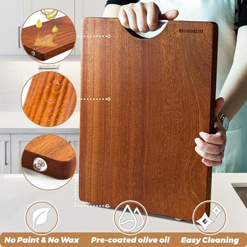 Brosisincorp Sapele Wood Cutting Board One Piece No Glue 15.74"L*11.81"W